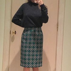 J. Crew Emerald Printed Pencil Skirt